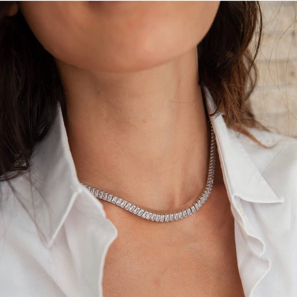 Silver 18k Gold Plated CZ Tennis Necklace